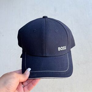 BOSS Hugo Boss Navy Blue Side Logo Cap - White Contrast Piping Unisex LUXSPORT